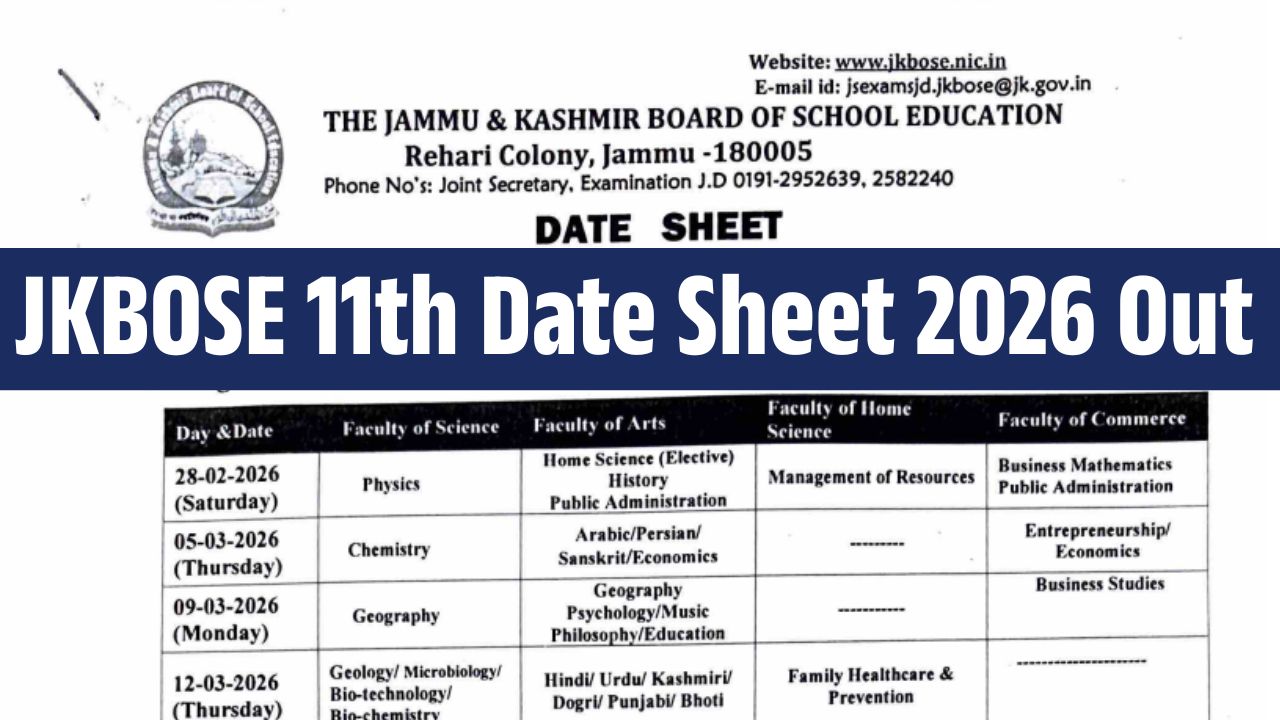 JKBOSE 11th Date Sheet 2026
