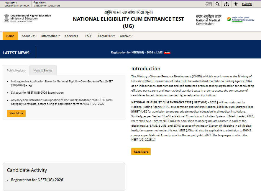NTA NEET UG Registration 2026