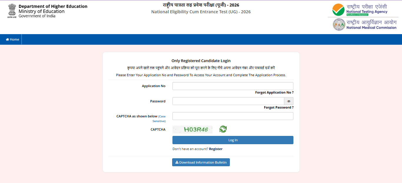 NTA NEET UG Registration 2026