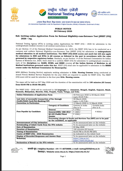 NTA NEET UG Registration 2026