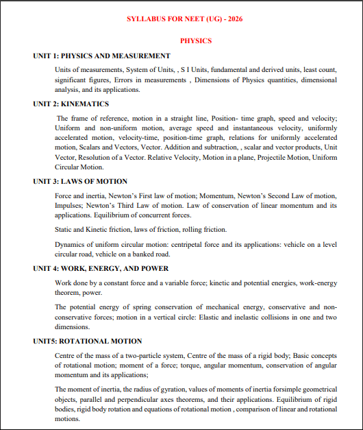 NTA NEET UG Syllabus & Exam Pattern 2026