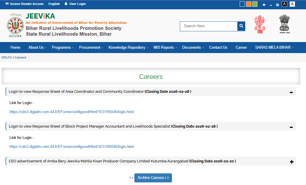 Bihar Jeevika Responce Sheet 2026