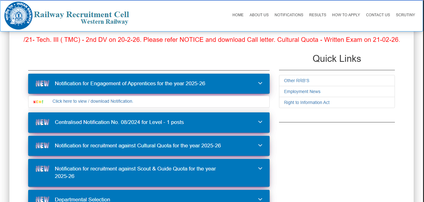 RRC Western Railway Apprentice Vacancy 2026