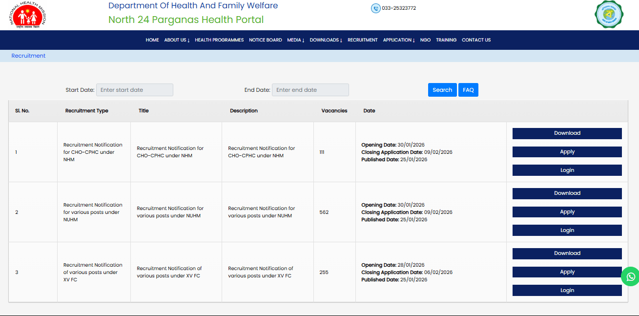 CMOH North 24 Pargana Recruitment 2026
