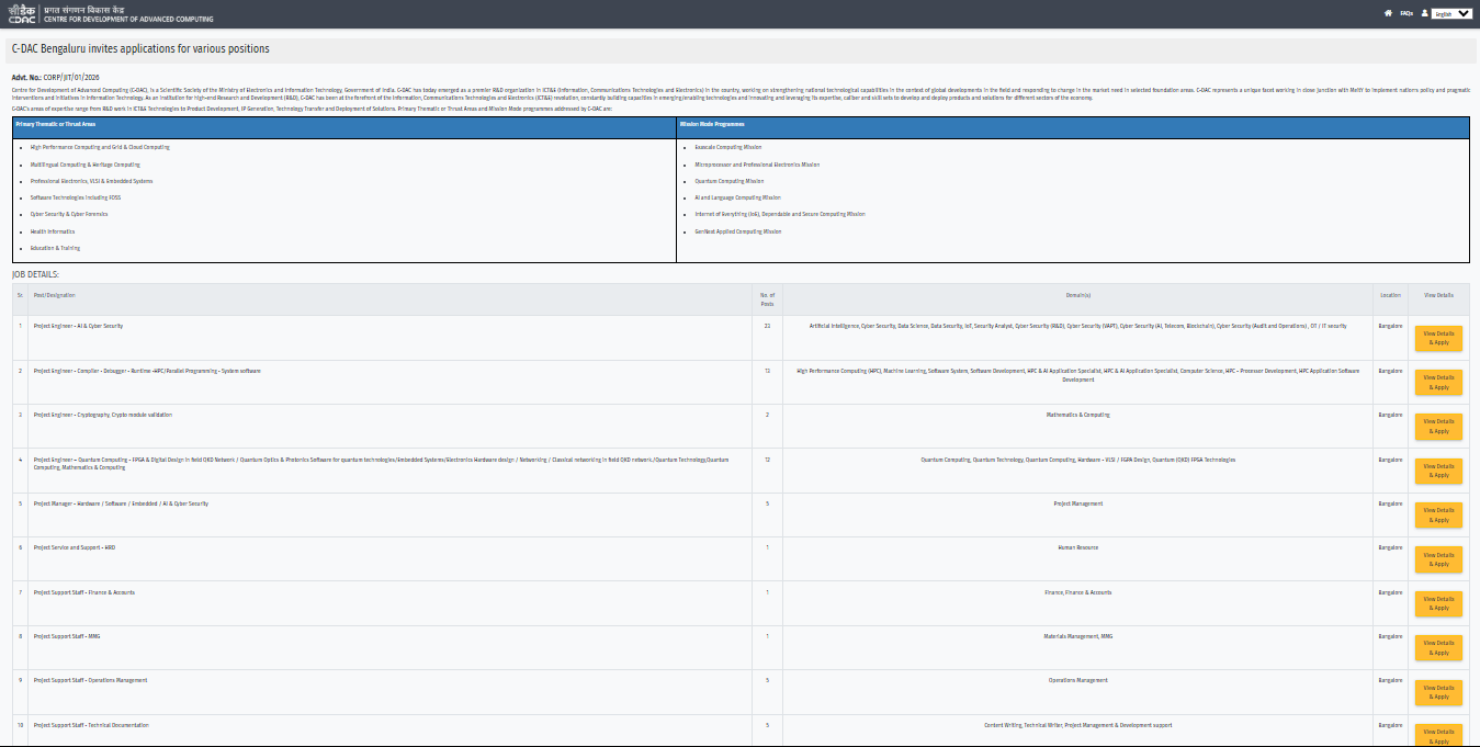C DAC Recruitment Online Form 2026