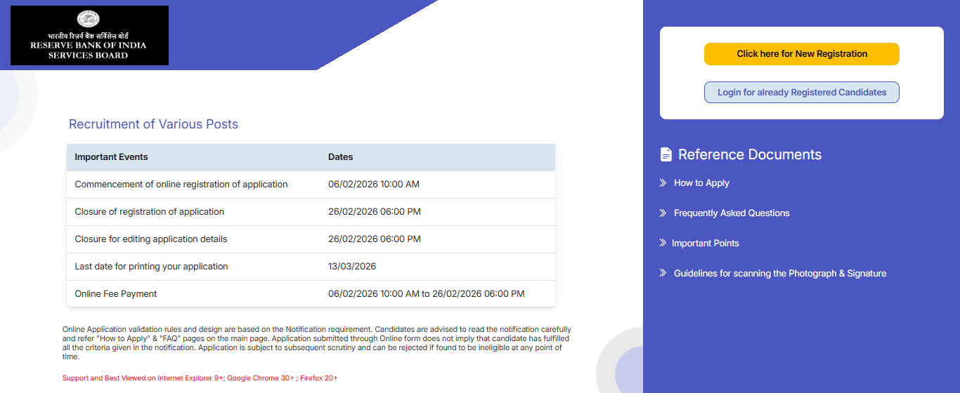 RBI Non CSG Post Online Form 2026