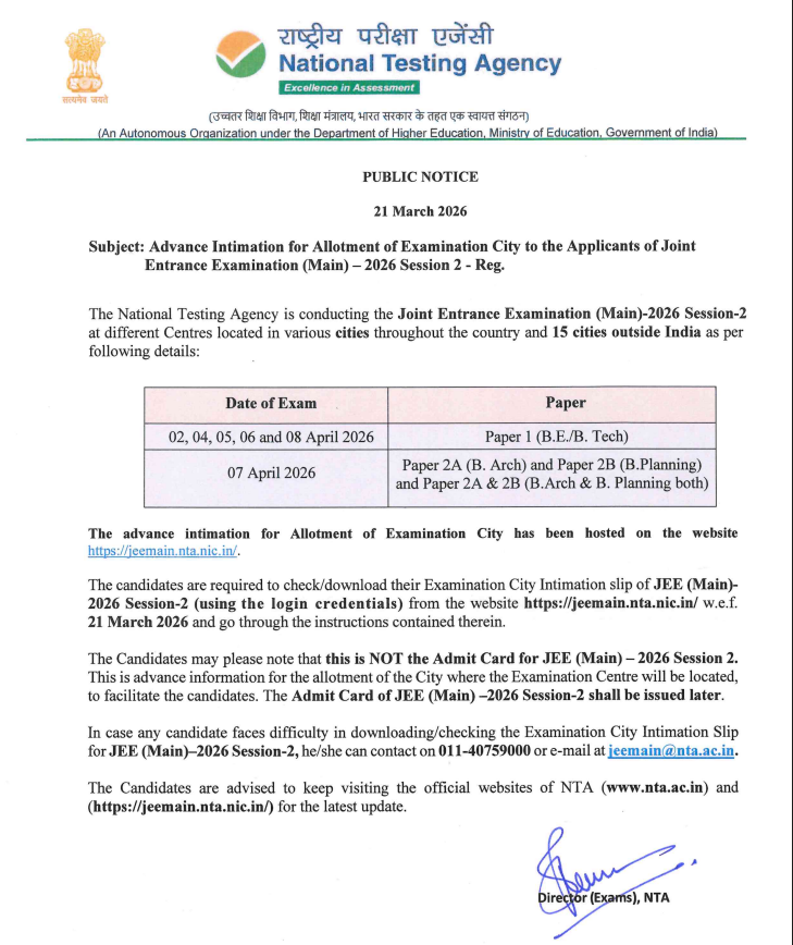 JEE Main 2026 Exam City Slip – Details to Check