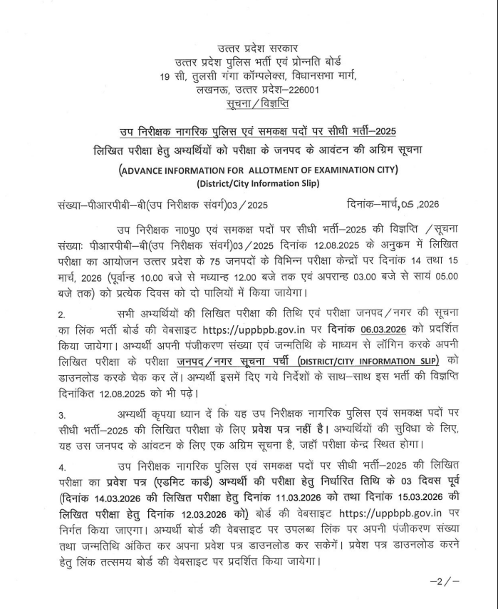 UP Police SI Recruitment 2026