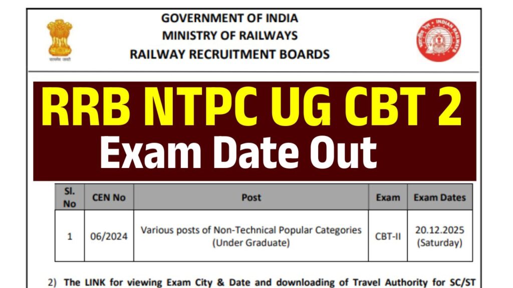 RRB NTPC UG CBT 2 Exam Date 2025