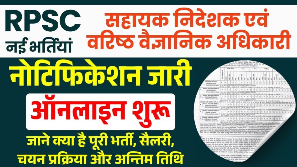 RPSC Assistant Director & Senior Scientific Officer Vacancy 2026