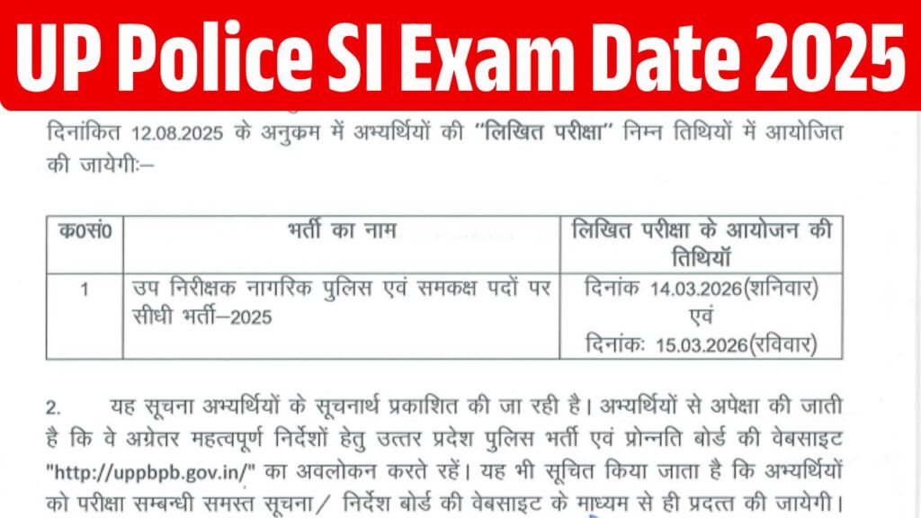 UP Police SI Exam Date 2025