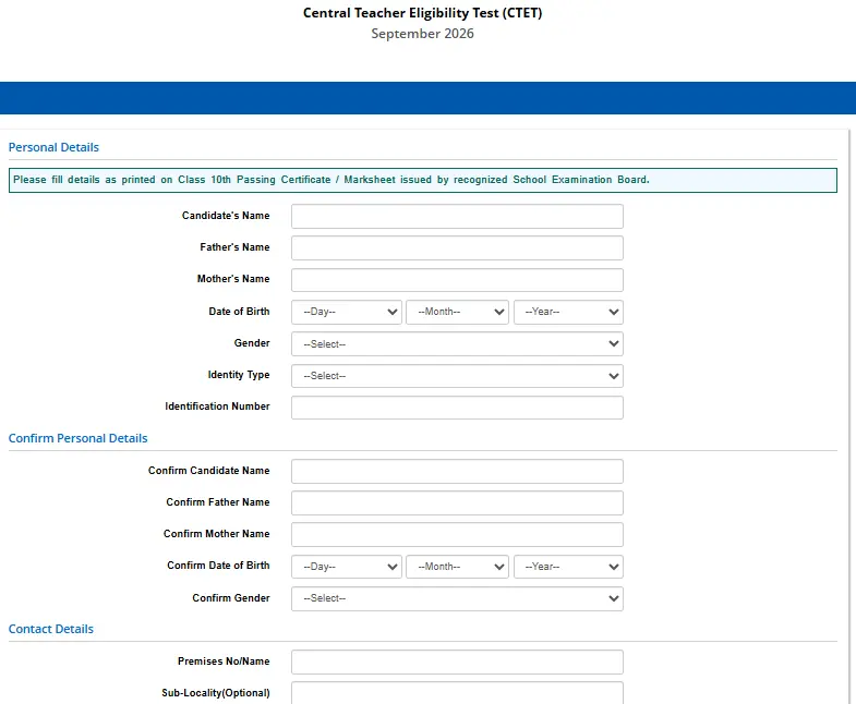 CTET 2026 Application Form