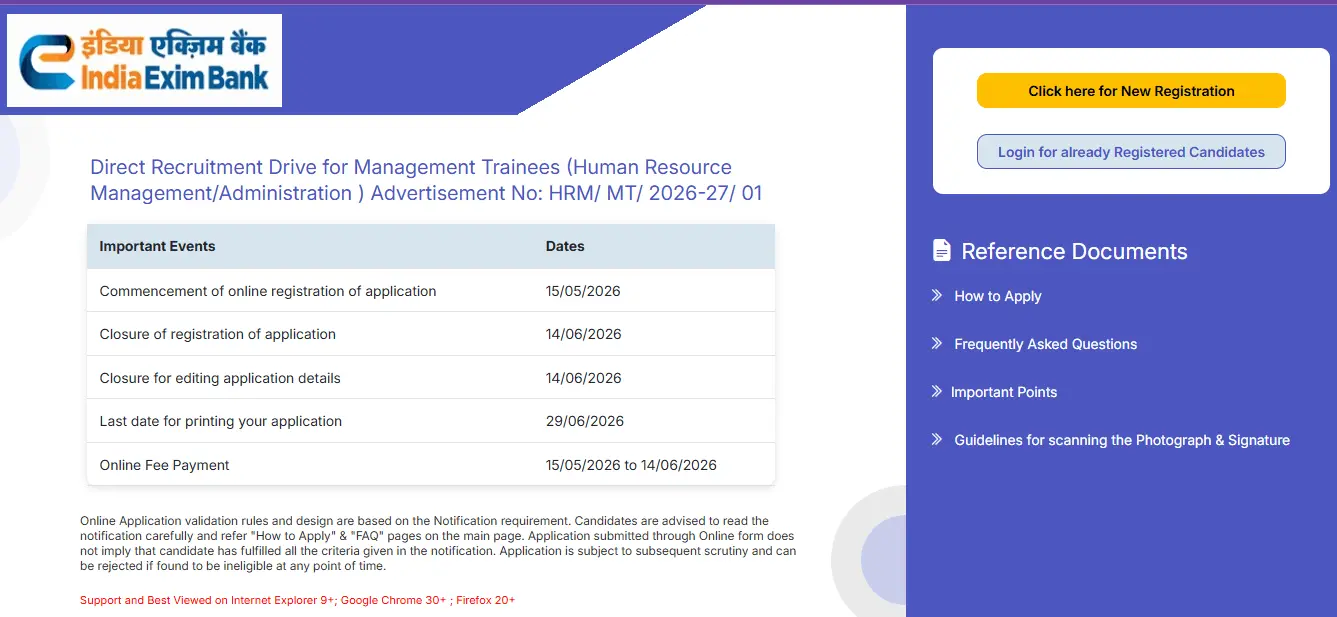 Exim Bank Management Trainee Recruitment 2026