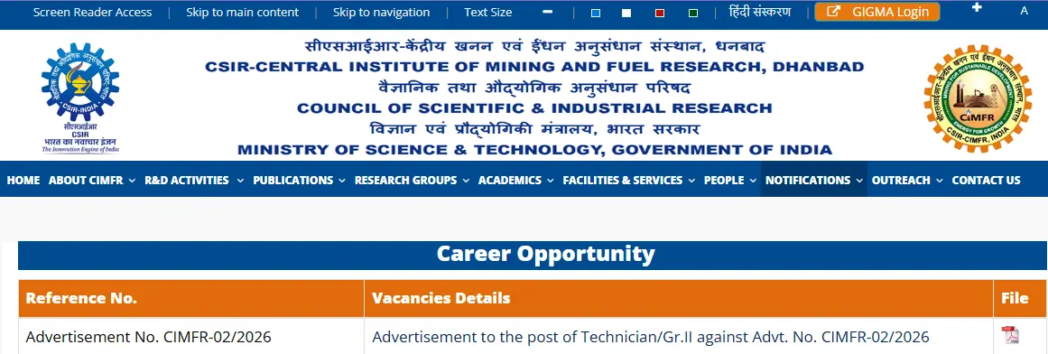 CSIR CIMFR Technician Recruitment 2026