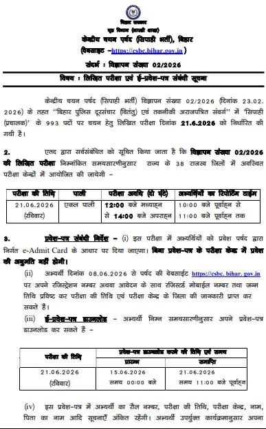 Bihar Police Constable Operator Admit Card 2026