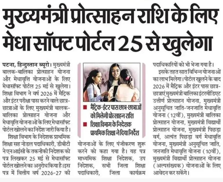 Bihar Inter Pass Protsahan Yojana 2026