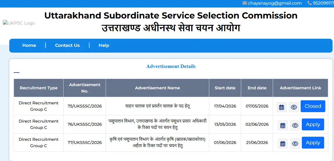 Uttrakhand UKSSSC Scaler Online Form 2026