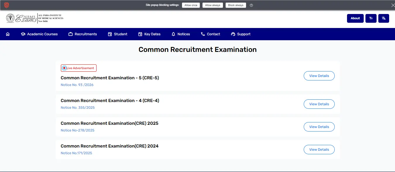 AIIMS CRE 5 Group B & C Recruitment 2026