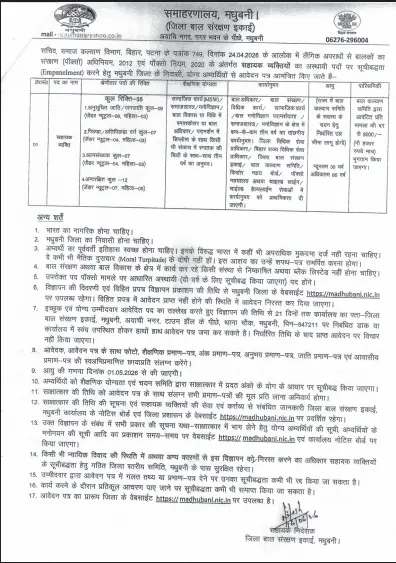 Madhubani Samaharnalay Sahayak Vyakti Bharti 2026