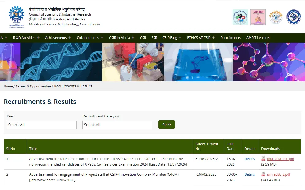 CSIR ASO Online Form 2026