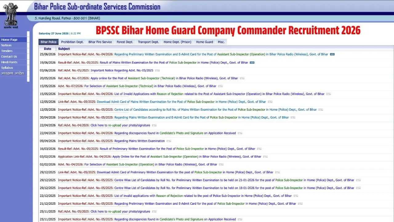 Bihar Home Guard Company Commander Online Form 2026