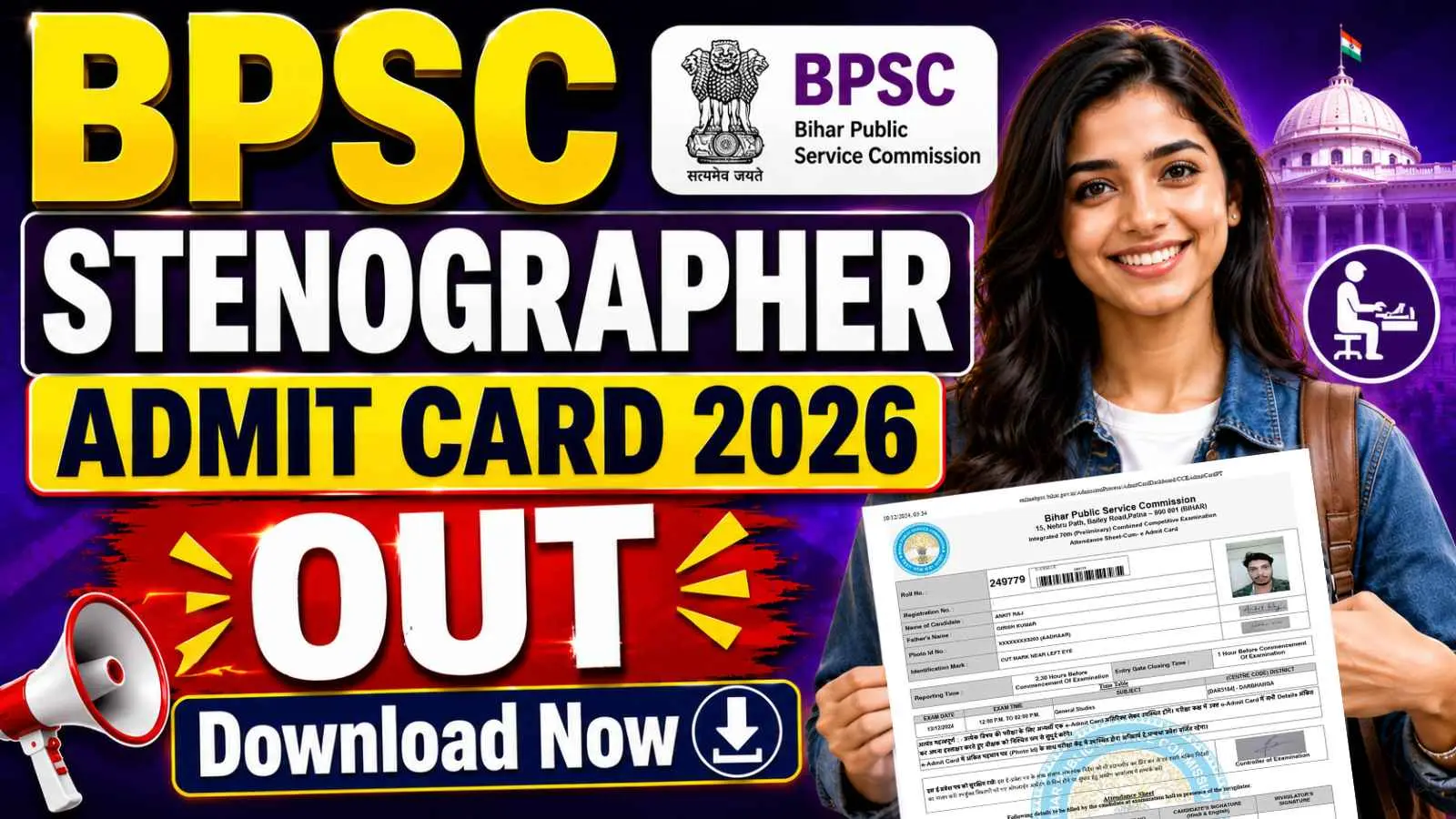 BPSC Stenographer Admit Card 2026