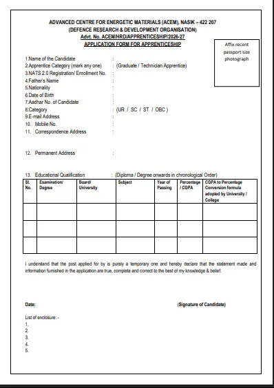 DRDO ACEM Apprentice Vacancy 2026