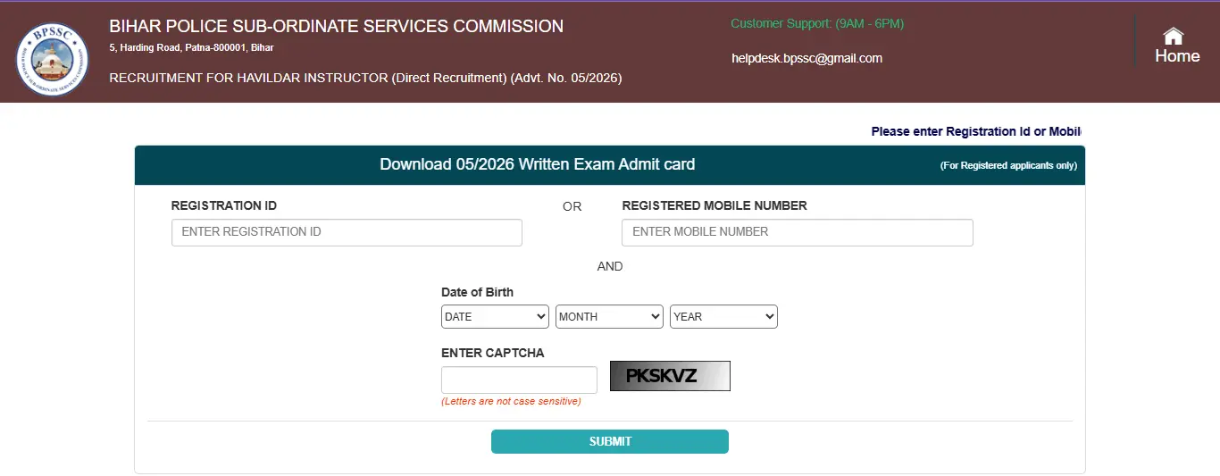 Bihar Police Havaldar Instructor Admit Card 2026