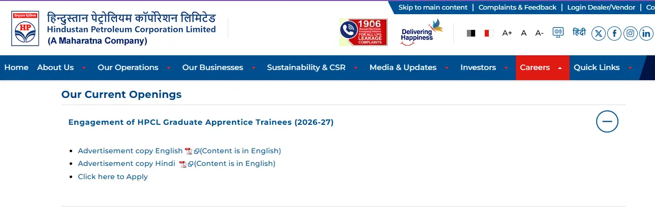 HPCL Graduate Apprentice Recruitment 2026