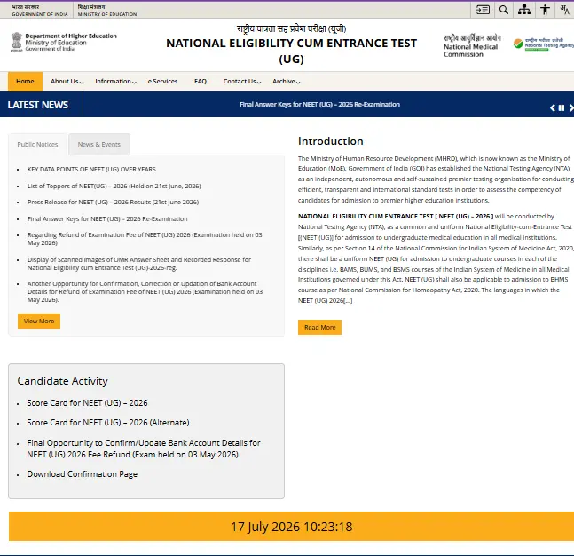 NTA NEET UG Result 2026