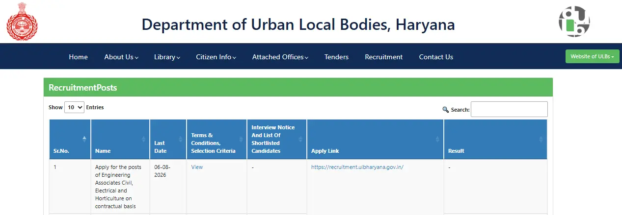 ULB Haryana Engineering Associate Recruitment 2026