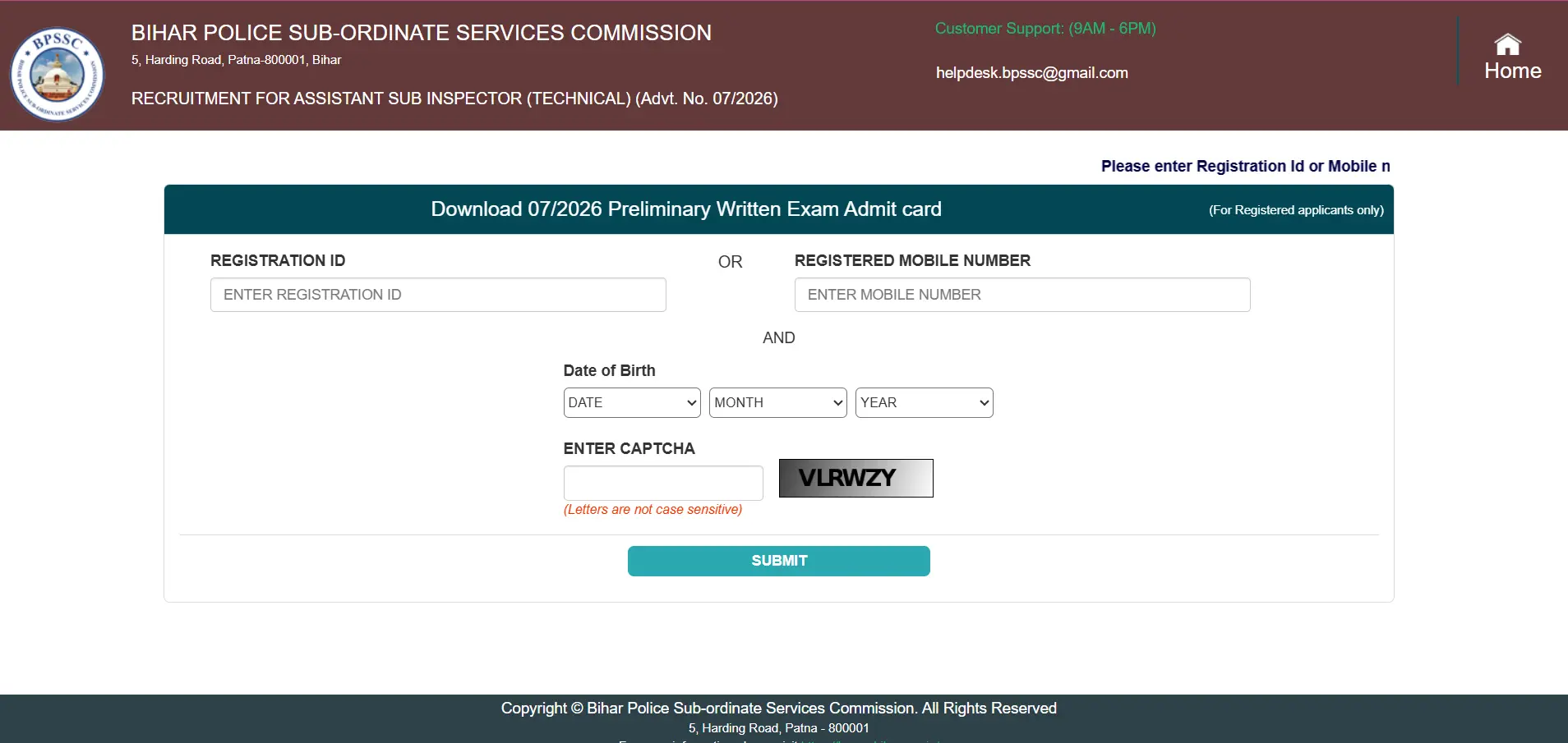 Bihar Police ASI Technical Admit Card 2026