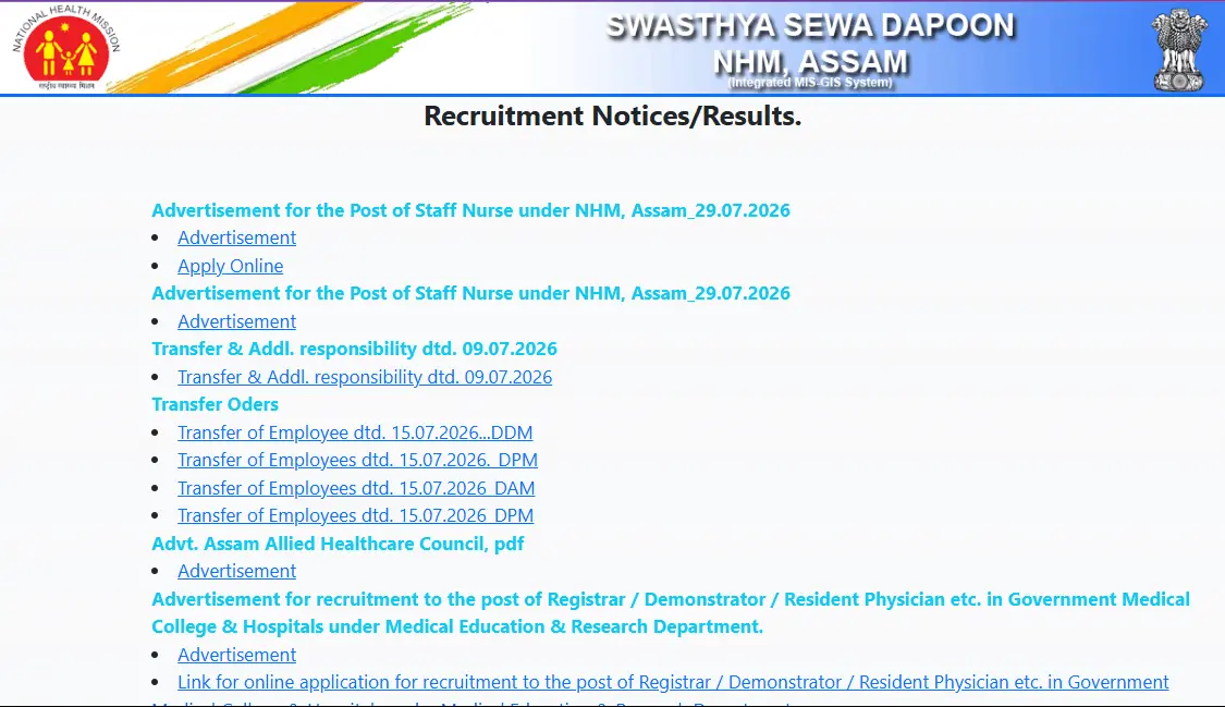 NHM Assam Staff Nurse Vacancy 2026
