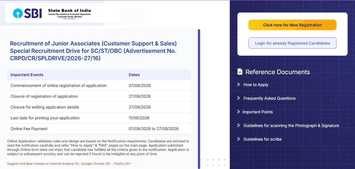 SBI Junior Associate Clerk Recruitment 2026