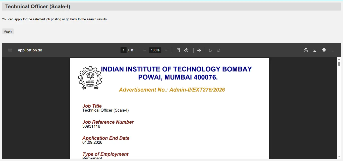 IIT Bombay Technical Officer Recruitment 2026