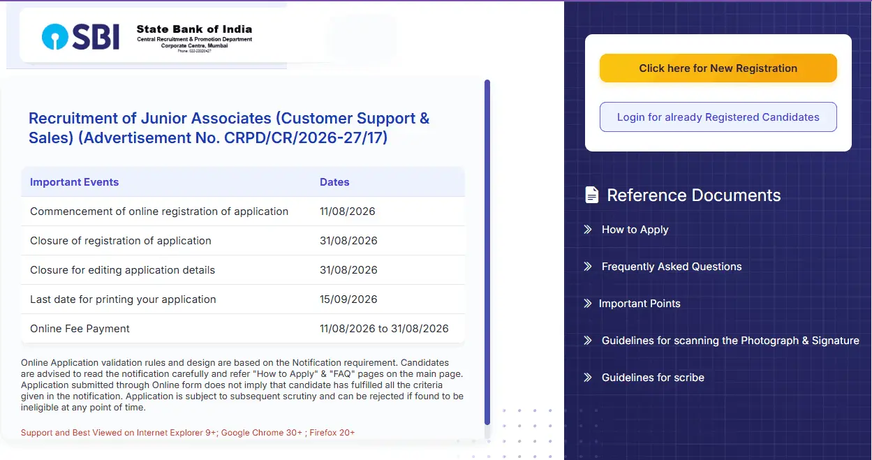 SBI Clerk Online Form 2026