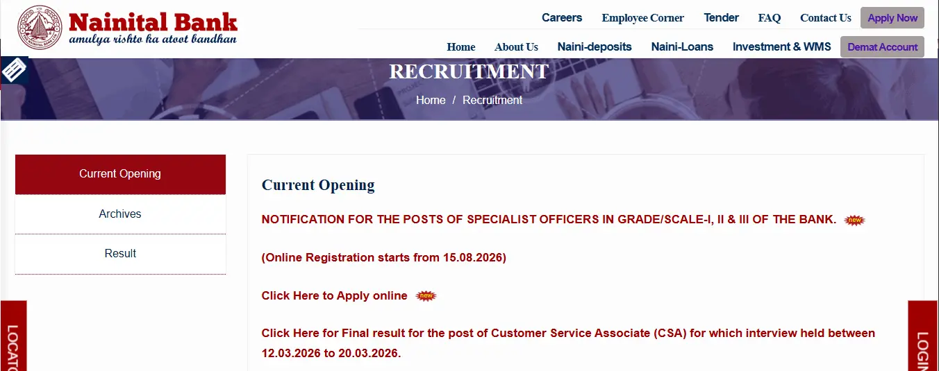 Nainital Bank Specialist Officers (SO) Recruitment 2026