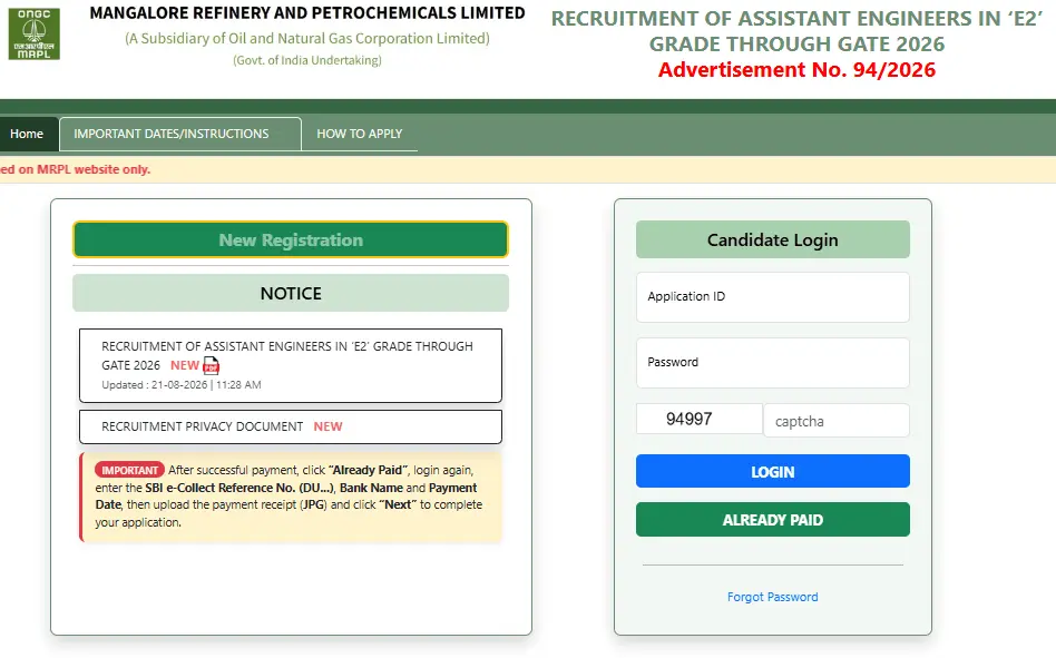 MRPL Assistant Engineer (AE) Recruitment 2026