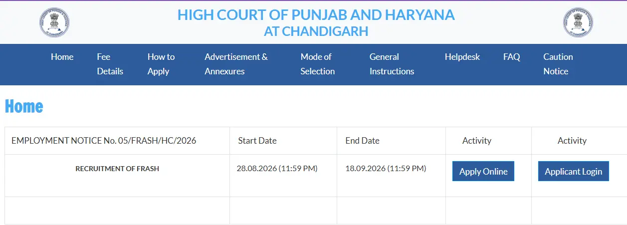 Chandigrah High Court Frash Recruitment 2026