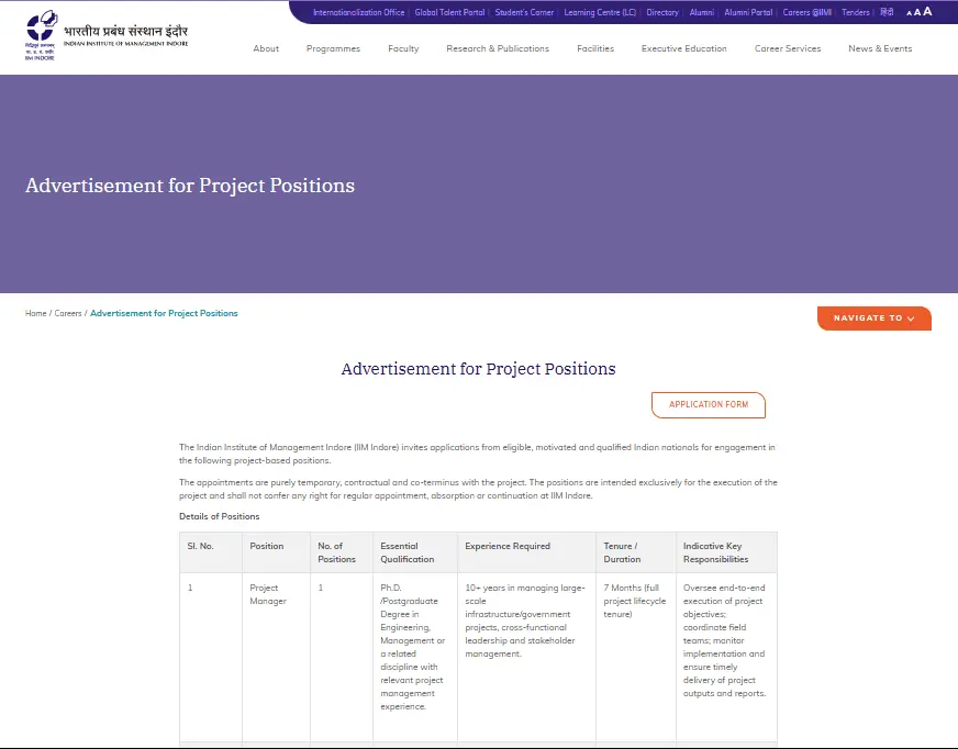 IIM Indore Various Post Recruitment 2026