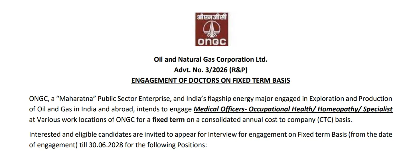 ONGC Medical Officer Recruitment 2026