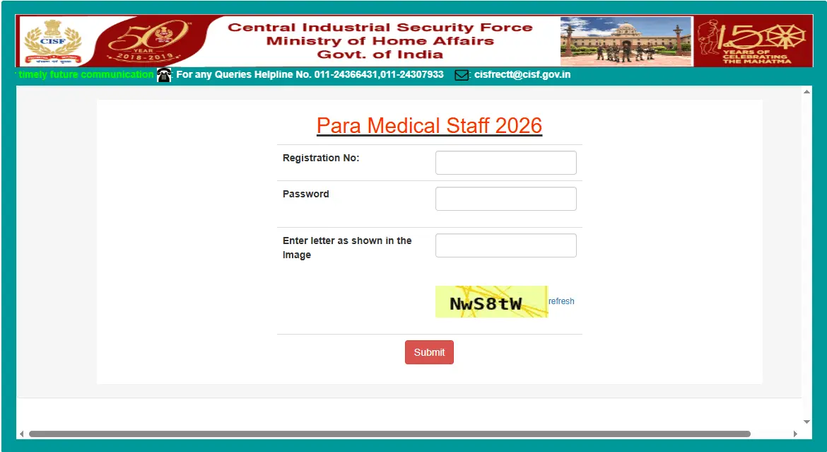 CISF ASI Paramedical Staff PST Admit Card 2026