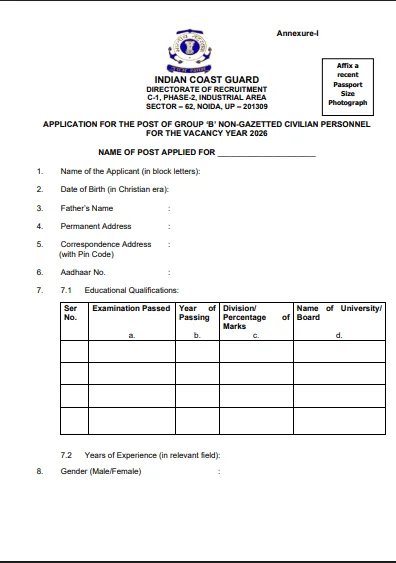 Indian Coast Guard Foreman Recruitment 2026