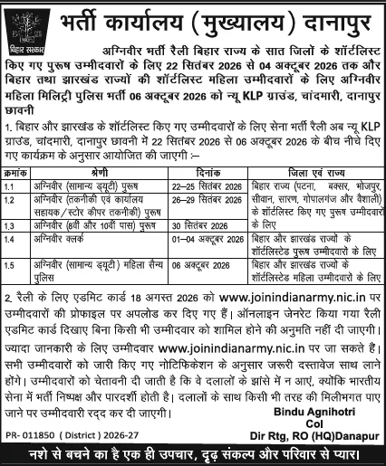 Danapur Army Rally Date 2026