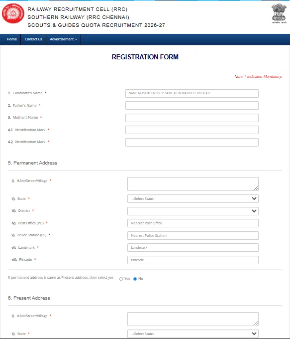 Southern Railway Scouts & Guides Quota Recruitment 2026