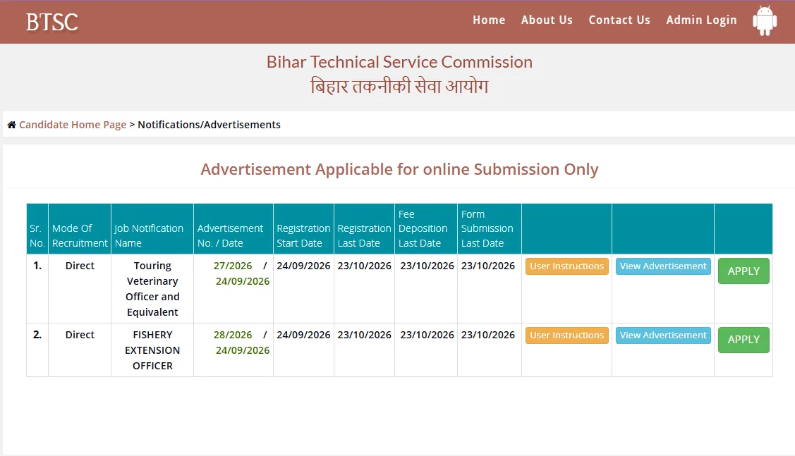BTSC Touring Veterinary Officer Recruitment 2026