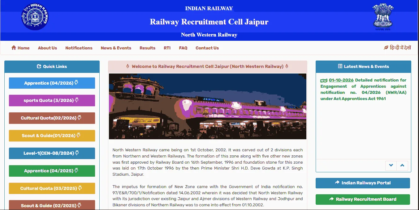 RRC Jaipur NWR Apprentice Recruitment 2026