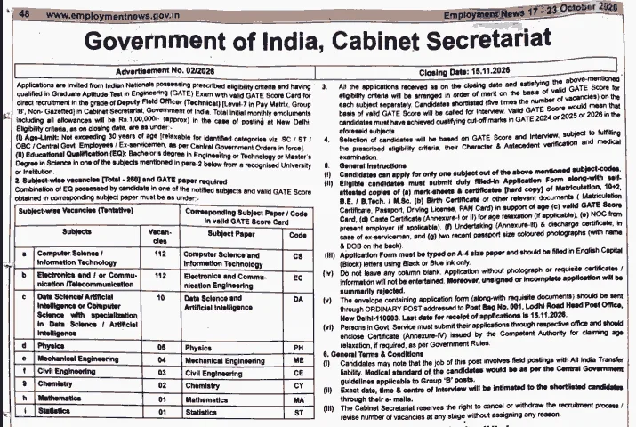 Cabinet Secretariat DFO Tech Recruitment 2026
