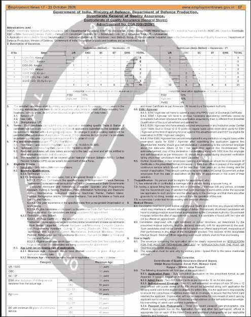 DGQA Technician Recruitment 2026
