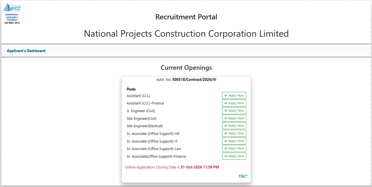 NPCC Various Posts Recruitment 2026